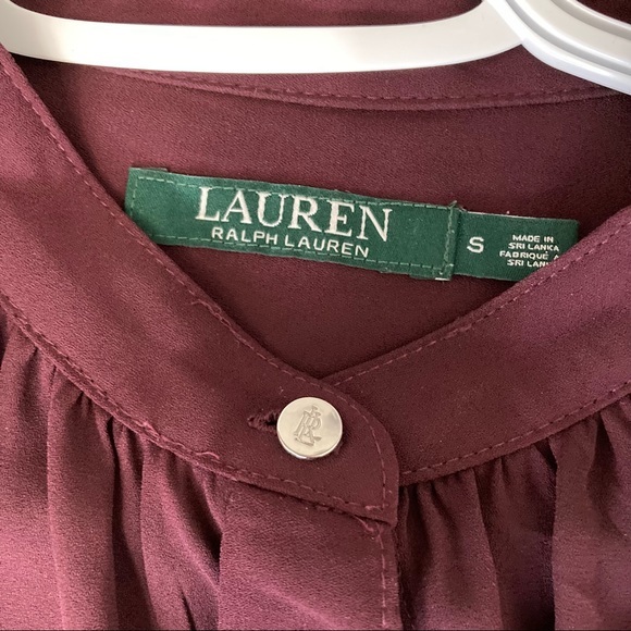 👚Lauren by Ralph Lauren maroon/oxblood ruffled button down long sleeve blouse👚 - Picture 4 of 5